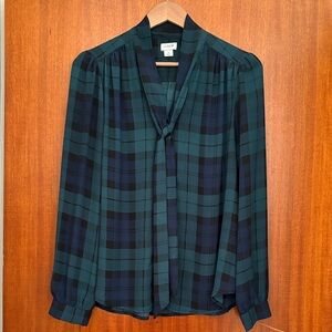 J. Crew Factory Green and Navy Plaid Shirt
